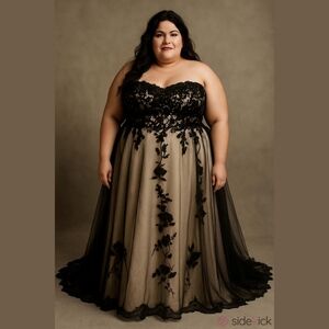 Strapless Black Lace Wedding Dress Custom Gothic Bridal Gown Lace Tulle Plus 24